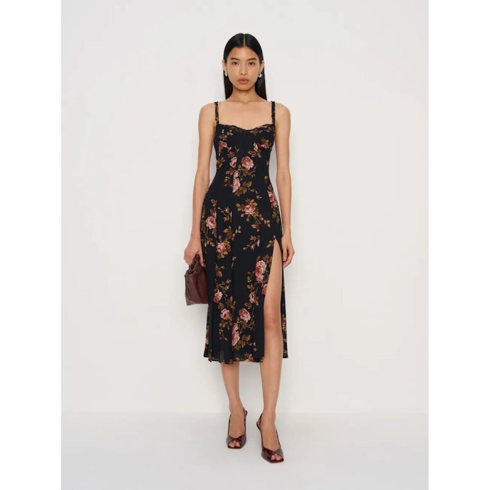 New Reformation Women's Katara Midi Dress Size 4 Ballad Floral Pattern